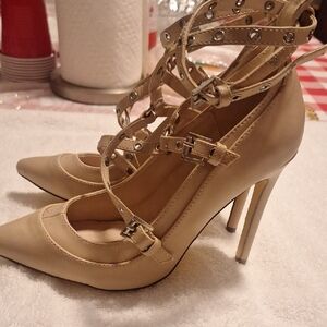 Willow Beige Studded Strappy Heels